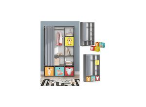 4066731329823 - Kinderkleiderschrank Kinderzimmerschrank Kindergarderobe Luigi Grau Faltbox 106 x 178 cm modern Schrankregal Jugendzimmerschrank Organizer Vorhang Kleiderstange Fächer Aufbewahrung Spielzeugablage