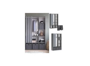 4066731329830 - Kleiderschrank Schlafzimmerschrank Garderobe Luigi Grau Faltbox 106 x 178 cm modern Schrankregal Organizer Vorhang Kleiderstange Fächer Aufbewahrung Ablage