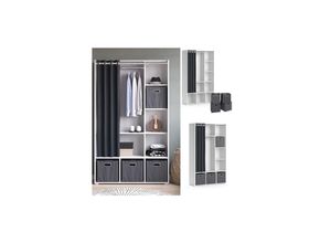 4066731329861 - Kleiderschrank Schlafzimmerschrank Garderobe Luigi Weiß Faltbox 106 x 178 cm modern Schrankregal Organizer Vorhang Kleiderstange Fächer Aufbewahrung Ablage