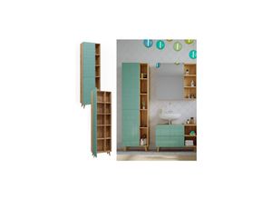 4066731329977 - Hochschrank für Badezimmer Rudi 56 x 193 cm Eiche Evoke Mintgrün Badschrank