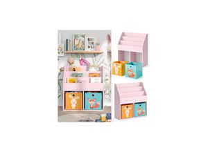 4066731335770 - Kinderbücherregal Luigi 72 x 79 cm Rosa Kinderzimmerregal mit Faltboxen