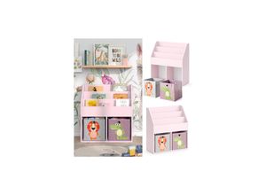 4066731335794 - Kinderbücherregal Luigi 72 x 79 cm Rosa Kinderzimmerregal mit Faltboxen