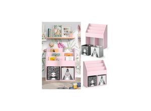 4066731335817 - Kinderbücherregal Luigi 72 x 79 cm Rosa Kinderzimmerregal mit Faltboxen