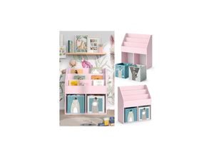 4066731335824 - Kinderbücherregal Luigi 72 x 79 cm Rosa Kinderzimmerregal mit Faltboxen