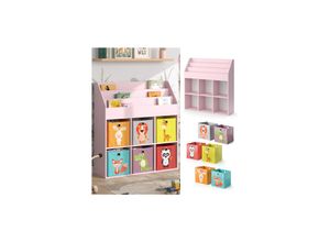 4066731335879 - Kinderbücherregal Luigi 107 x 114 cm Rosa Kinderzimmerregal Fächer Faltboxen