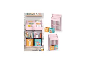 4066731335909 - Kinderbücherregal Luigi 72 x 114 cm Rosa Kinderzimmerregal offene Fächer groß Faltboxen