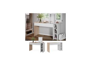 4066731336708 - Schminktisch Kira 129 x 76 cm Weiß Sonoma Frisiertisch inkl Spiegel modern