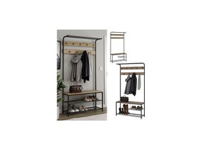 4066731338672 - Garderobe Fyrk 100 x 190 cm Eiche Schwarz Ablage Bank & Schuhregal Industrial