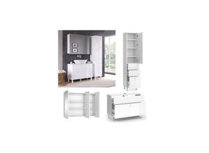 4066731340767 - Badmöbel-Set Sola Weiß matt moderne Serie Badezimmer dekorative Front Waschtischunterschrank Spiegelschrank Hochschrank