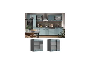 4066731343980 - Glashängeschrank Küchenschrank R-Line Solid Anthrazit Blau Grau 60 cm modern