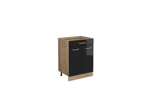 4066731344116 - Küchenschrank mit Schublade R-Line Schwarz Hochglanz 60 cm mit Schublade ohne Arbeitsplatte Vicco