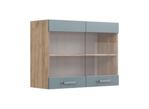 4066731344284 - Glashängeschrank Küchenschrank R-Line Solid Eiche Blau Grau 80 cm modern