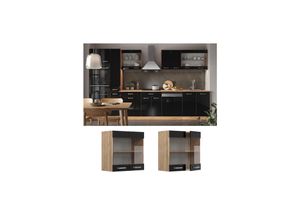 4066731344512 - Glashängeschrank Küchenschrank R-Line Solid Eiche Schwarz 60 cm modern