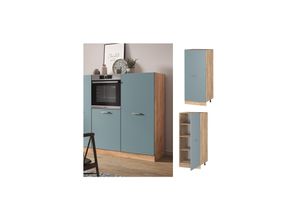 4066731344543 - Vorratsschrank Küchenschrank R-Line Solid Eiche Blau Grau 60 cm modern große Tür