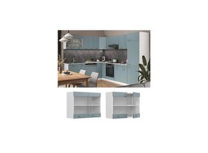 4066731344680 - Glashängeschrank Küchenschrank R-Line Solid Weiß Blau Grau 80 cm modern