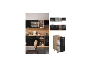 4066731345403 - Küchenzeile R-Line Solid Eiche Schwarz 240 cm modern Küchenschränke Küchenmöbel