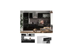 4066731345434 - Küchenzeile R-Line Solid Weiß Schwarz 300 cm Arbeitsplatte modern Küchenschränke Küchenmöbel