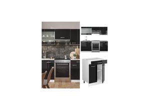 4066731345496 - Küchenzeile R-Line Solid Weiß Schwarz 200 cm modern Küchenschränke Küchenmöbel