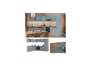 4066731345748 - Eckküche R-Line Solid Eiche Blau Grau 287x227 cm modern Küchenschränke Küchenmöbel