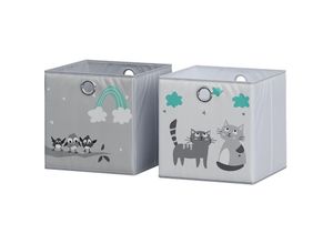 4066731346028 - Faltboxen - 2er Set Katzen & Vögel 30 x 30 cm Grau Aufbewahrungsbox abwaschbar