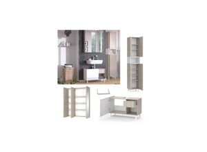 4066731347872 - Badmöbel-Set Arianna Greige Weiß modernes Design Badezimmer Spiegelschrank Waschtischunterschrank Wandregal Hochschrank