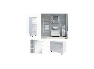 4066731352982 - Badmöbel-Set Ilias Weiß Hochglanz modern Waschtischunterschrank Spiegelschrank Midischrank