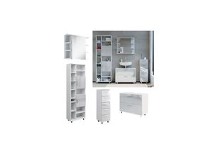 4066731353002 - Badmöbel-Set Ilias Weiß Hochglanz modern Waschtischunterschrank Spiegelschrank Midischrank Hochschrank