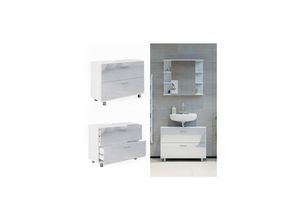 4066731353101 - Waschtischunterschrank Waschbeckenunterschrank Ilias Weiß Hochglanz 802 x 608 cm Badezimmer