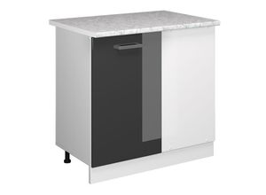 4066731368082 - Eckschrank für Haushaltsgegenstände R-Line Anthrazit Hochglanz 86 cm mit Tür mit Arbeitsplatte Vicco
