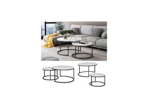 4066731370542 - Couchtisch Montreal Weiß Marmor-Optik 77 x 40 cm Wohnzimmertisch 2er-Set