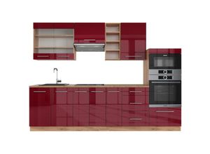 4066731370917 - Küchenzeile Fame-Line Bordeaux Hochglanz Goldkraft Eiche 280 cm  ap Eiche Vicco