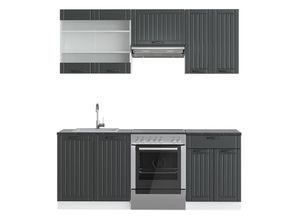 4066731371877 - Küchenzeile Fame-Line Anthrazit Landhaus Weiß 200 cm  ap Eiche Vicco