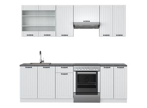 4066731372164 - Küchenzeile Fame-Line Weiß Landhaus Weiß 240 cm  ap Anthrazit Vicco