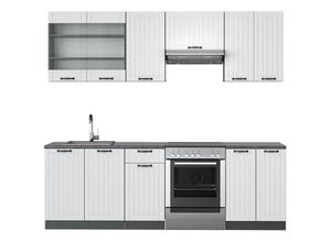 4066731373475 - Küchenzeile Fame-Line Weiß Landhaus Anthrazit 240 cm  ap Marmor Vicco