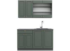 4066731376827 - Singleküche Fame-Line Grün-Gold Landhaus Anthrazit 140 cm  AP Marmor Vicco