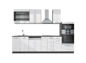 4066731376995 - Küchenzeile Fame-Line Weiß Hochglanz Anthrazit 300 cm mit Hochschrank AP Marmor Vicco