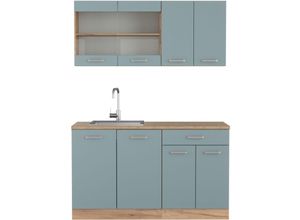 4066731378289 - Singleküche R-Line Blau-Grau Goldkraft Eiche 140 cm  AP Anthrazit Vicco