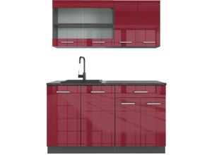 4066731379101 - Singleküche R-Line Bordeaux Hochglanz Anthrazit 140 cm  ap Marmor Vicco