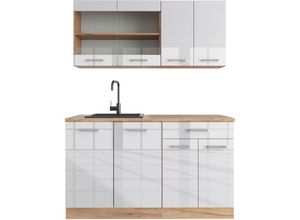 4066731380350 - Singleküche R-Line Weiß Hochglanz Goldkraft Eiche 140 cm  ap Anthrazit Vicco