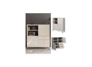 4066731381111 - Sideboard Aldo Cashmere 124 x 135 cm Wohnzimmer 3 Schubladen 2 Türen