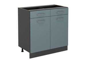 4066731385140 - Küchenschrank mit Schublade R-Line Blau-Grau 80 cm AP Marmor Vicco