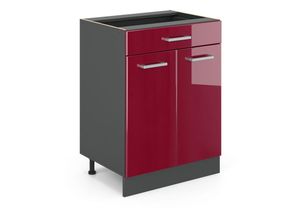 4066731385874 - Küchenunterschrank R-Line Bordeaux Hochglanz 60 cm  AP Eiche Vicco