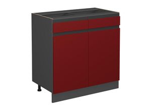 4066731386901 - Küchenschrank mit Schublade R-Line Rot 80 cm ap Marmor Vicco