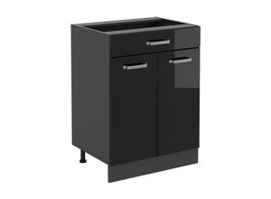 4066731386918 - Küchenunterschrank R-Line Schwarz Hochglanz 80 cm ap Marmor Vicco