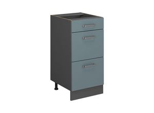 4066731387175 - Küchenunterschrank R-Line Blau-Grau 40 cm mit Schubladen ap Eiche Vicco