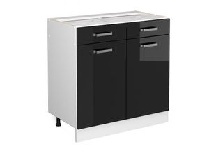 4066731389100 - Küchenunterschrank R-Line Schwarz Hochglanz 80 cm  ap Eiche Vicco