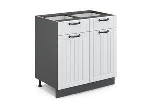 4066731389926 - Küchenunterschrank Fame-Line Weiß Landhaus 80 cm  ap Anthrazit Vicco