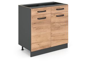 4066731390038 - Küchenschrank mit Schublade R-Line Goldkraft Eiche 80 cm ap Marmor Vicco