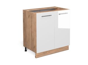 4066731390199 - Spülenunterschrank Fame-Line Weiß Hochglanz 80 cm mit Regal AP Eiche Vicco