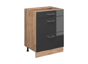 4066731390335 - Küchenunterschrank R-Line Anthrazit Hochglanz 60 cm mit Schubladen AP Eiche Vicco